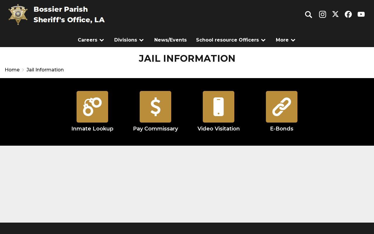Bossier Parish jail information and bonds interface, a custody tool rather than a Bossier Parish warrant search