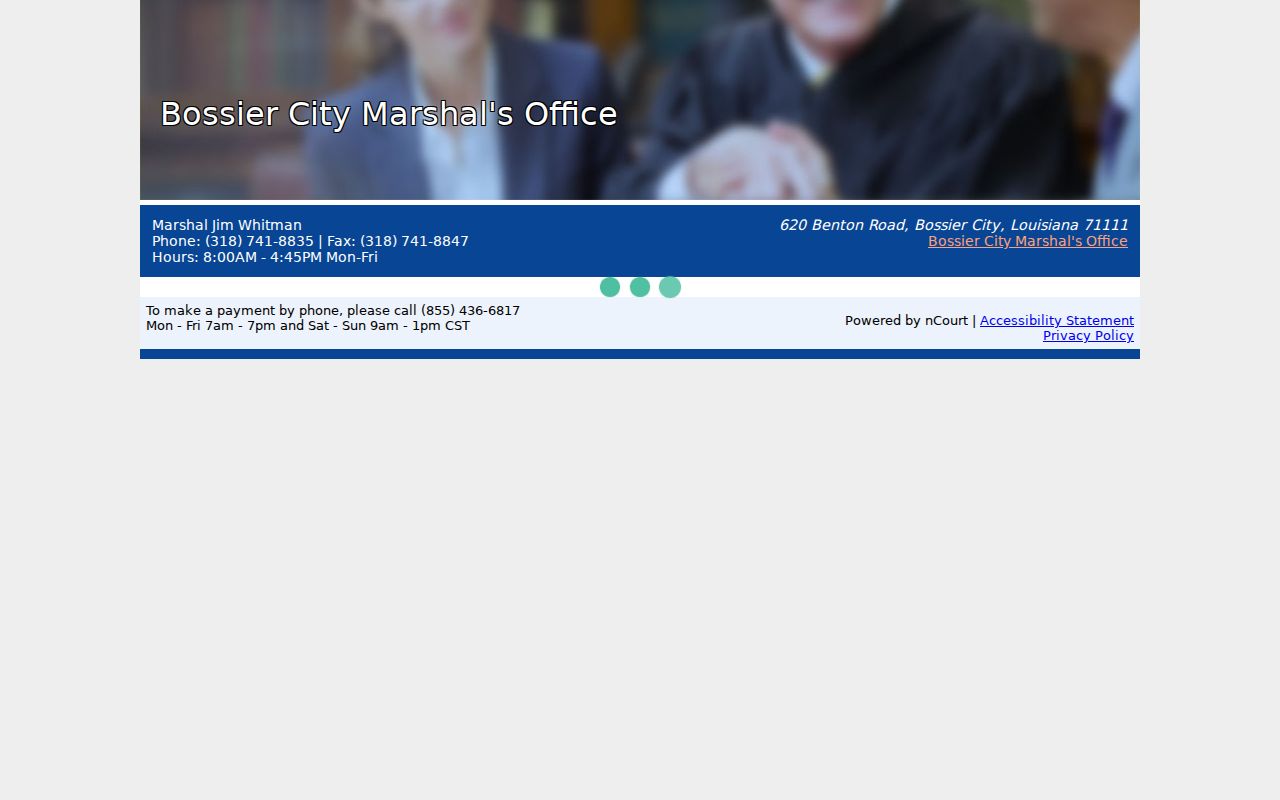 Bossier Parish municipal warrant payments: the City Marshal online warrant payment interface