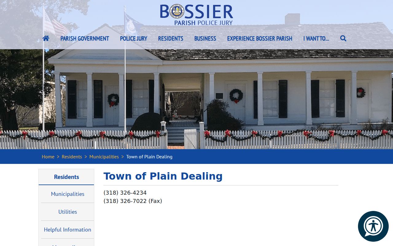 Official parish municipality contact entry for Plain Dealing warrant records