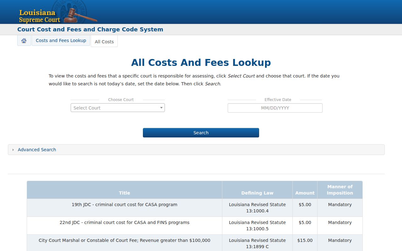 Bossier Parish traffic warrant records: the official Louisiana court cost search controls